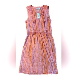 💕 NWT Women’s LOFT Coral Chevron Print Round Neck Sleeveless pink/peach dress